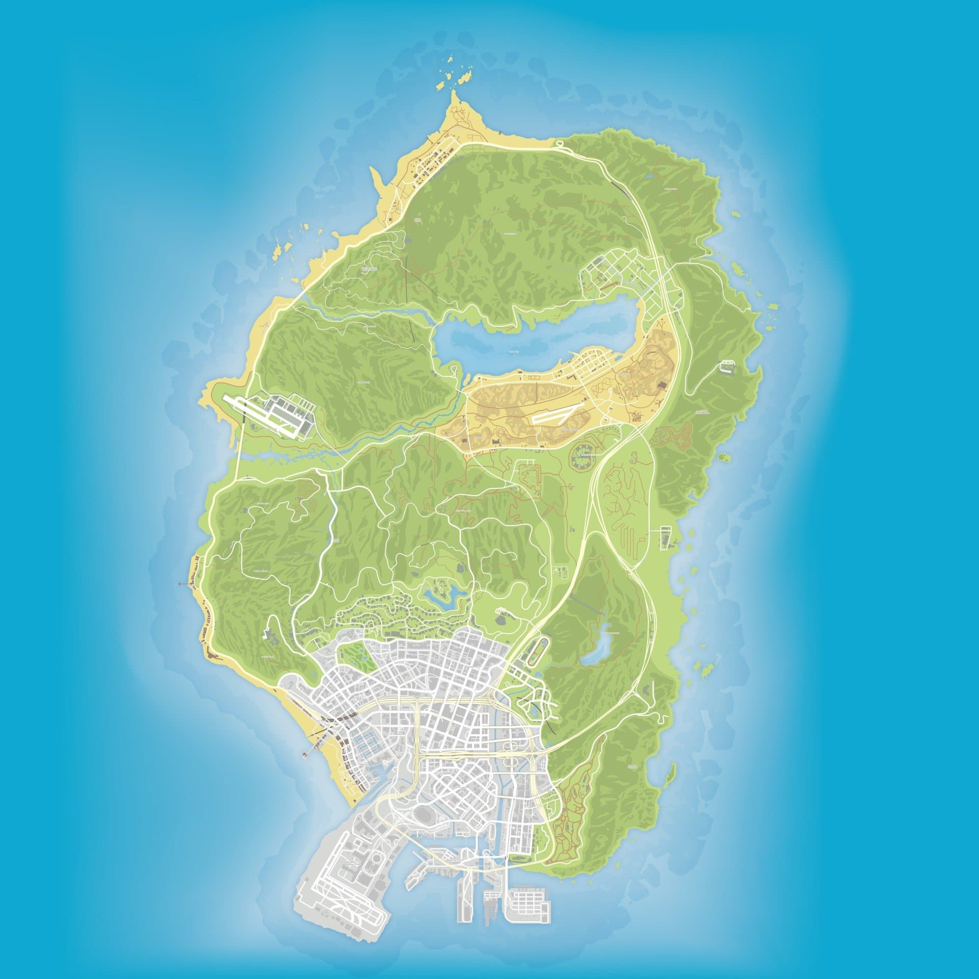 Real GTA 5 atlas map showing Humane Labs and the eastern coastline