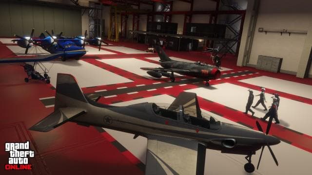Real GTA Online screenshot of a Smuggler’s Run Hangar with aircraft